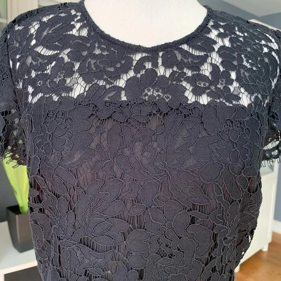 Banana Republic Lace Overlay Sheath Dress Raw Scalloped Hem Lined Size 0 NWT - Picture 7 of 14